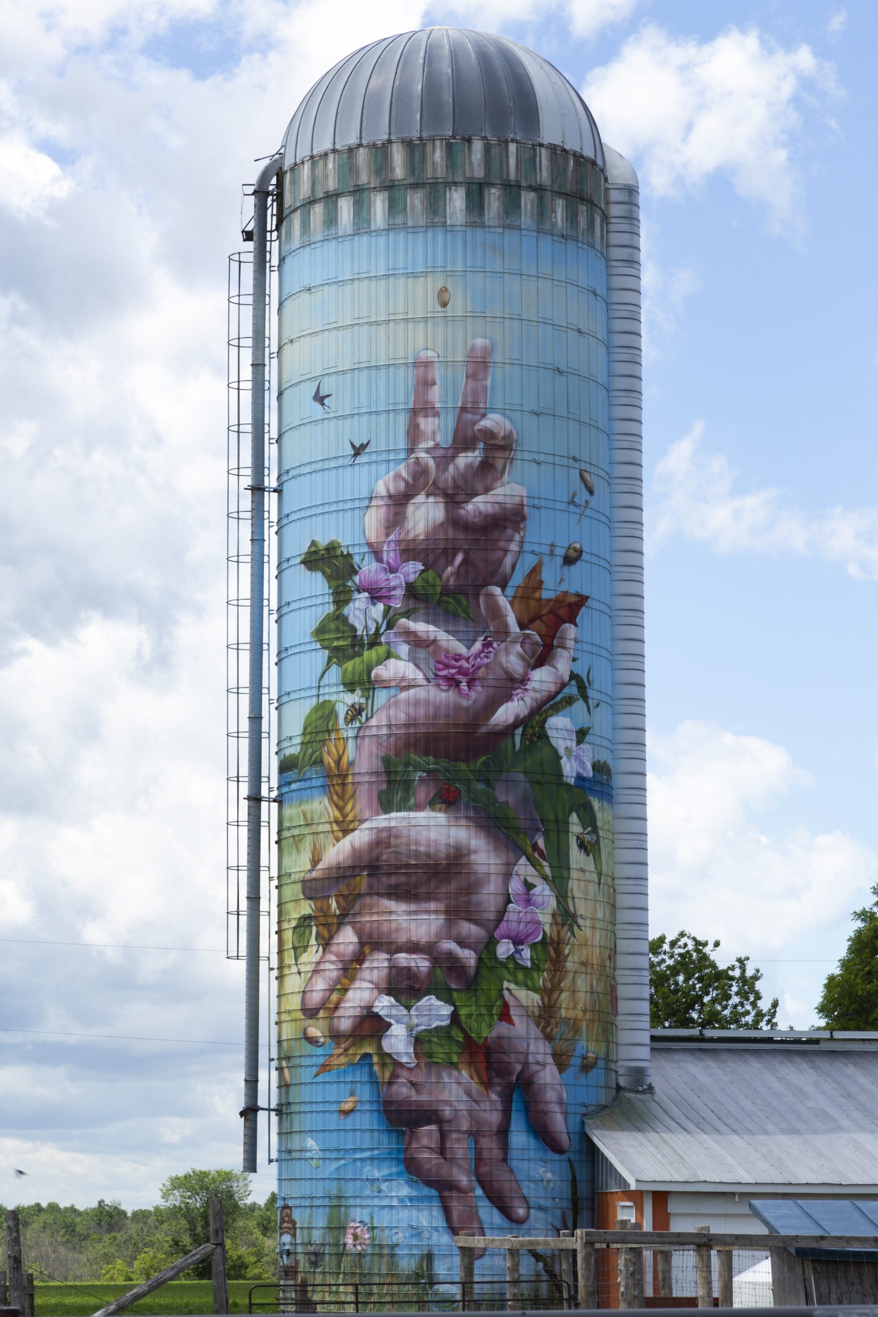 Farm silo painted by an artist