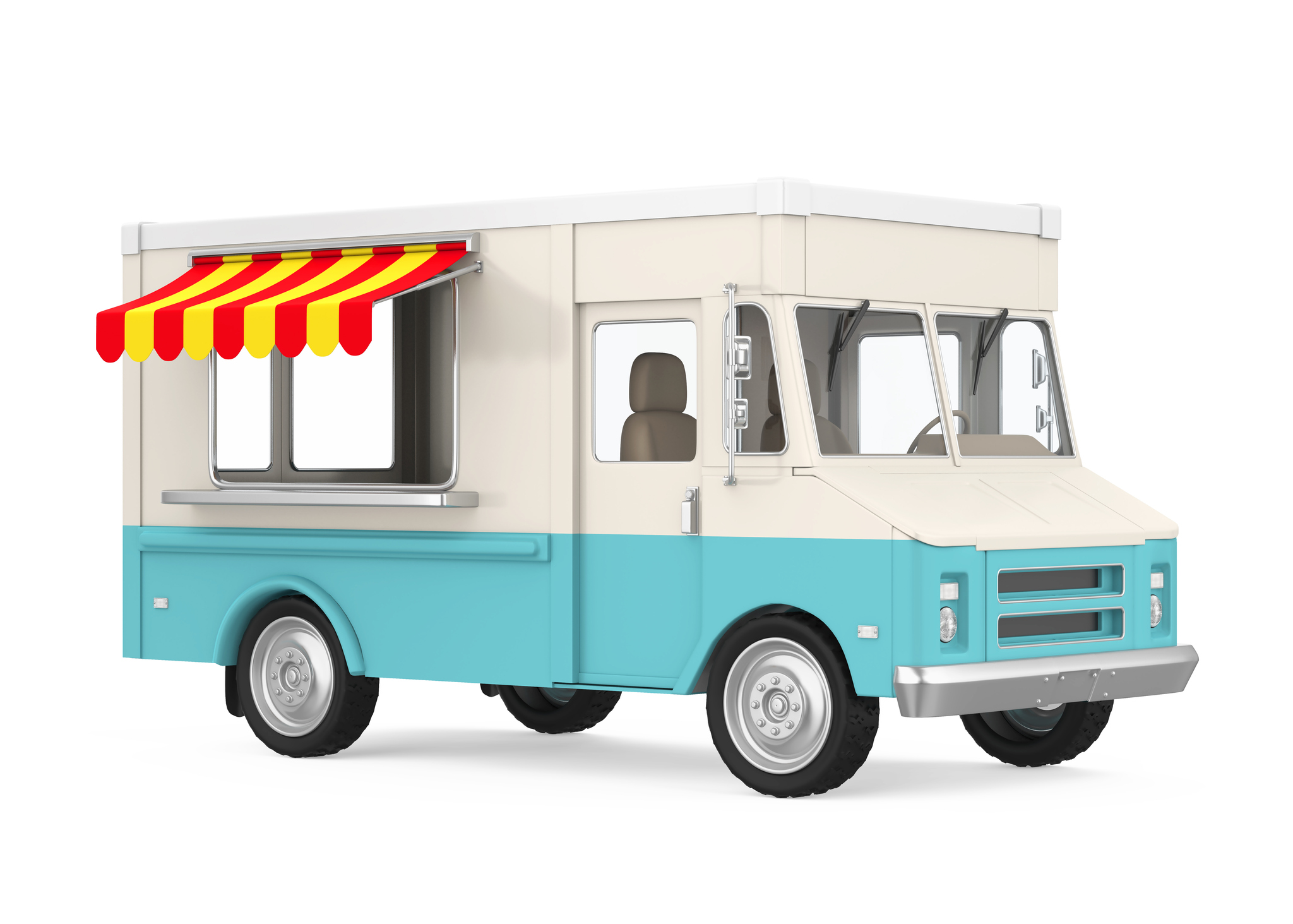 Blue and white food truck